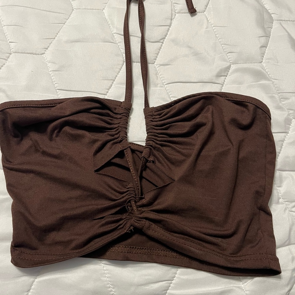 SHEIN Brown Ruched Crop Top